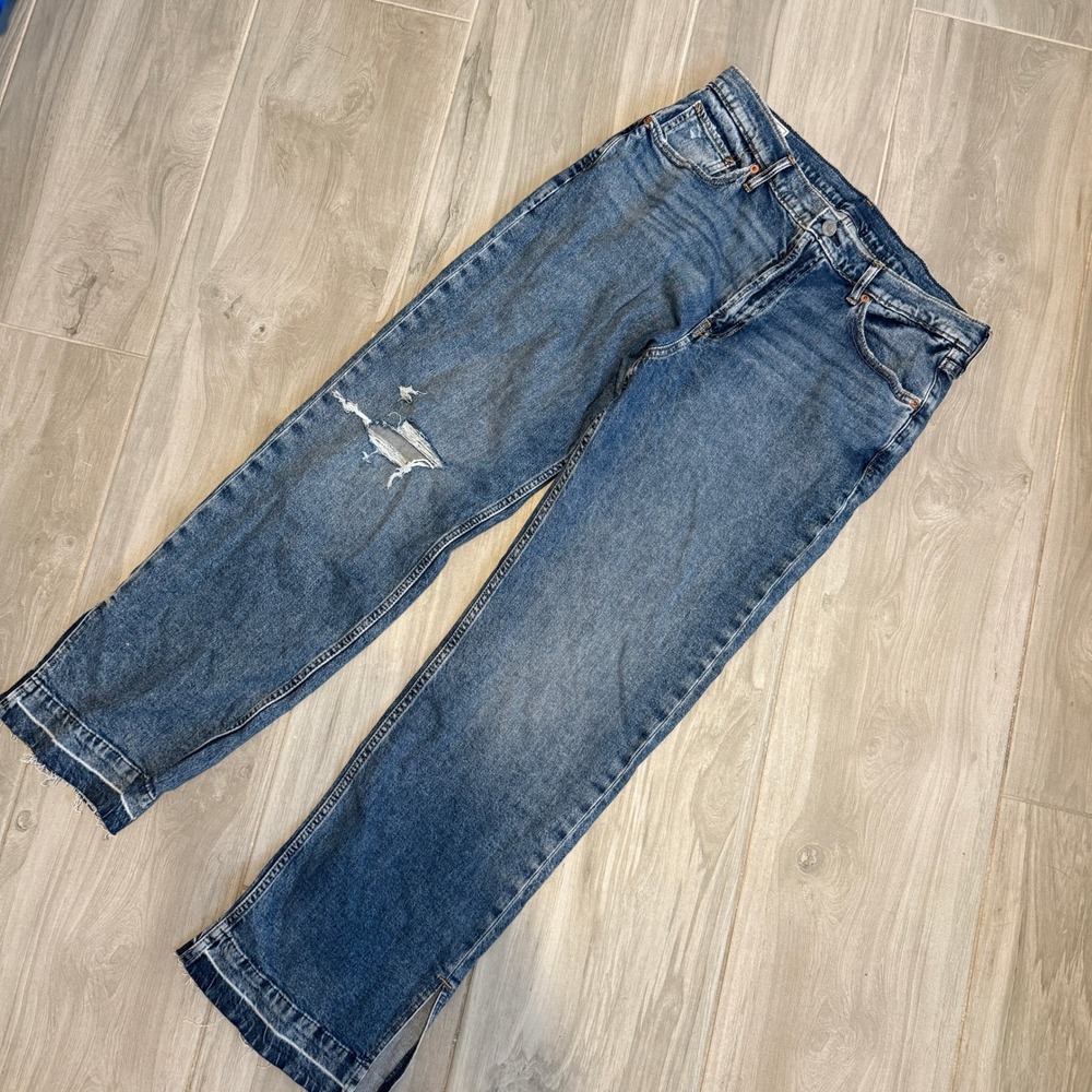 Gap 90s Loose Mid Rise Jeans Womens 30 10 R Blue Distressed Side Slit Hem